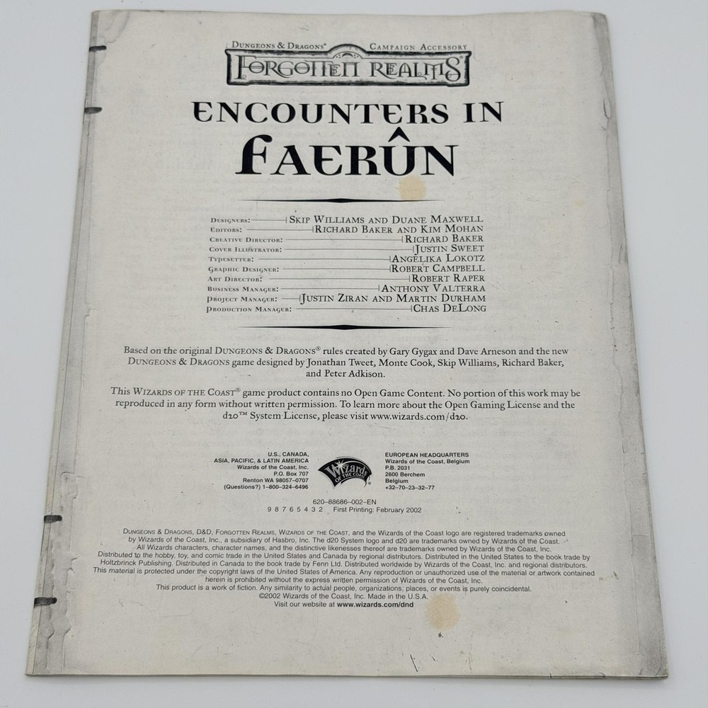 Encounters In Faerun Skip Williams D&D Forgotten Realms Wizards PB 2002
